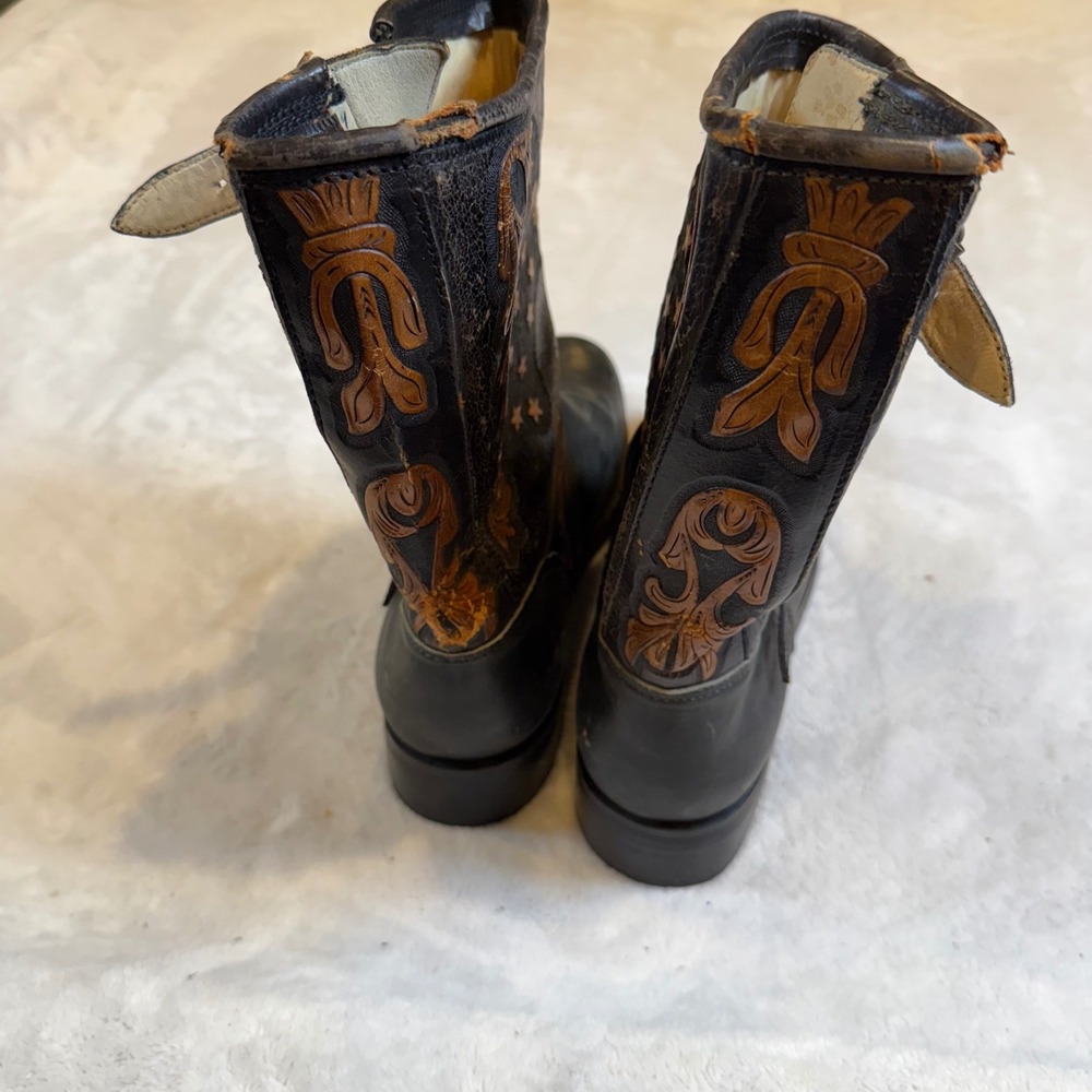 Vintage Mens Black Leather Eagle Star Tooled Motorcycle Boots 11 E 7042 - Picture 4 of 7